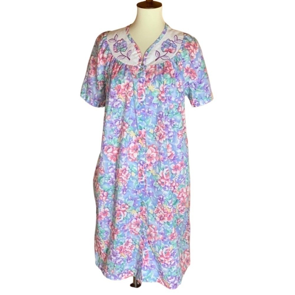 Vintage Morning News floral print house coat Size large